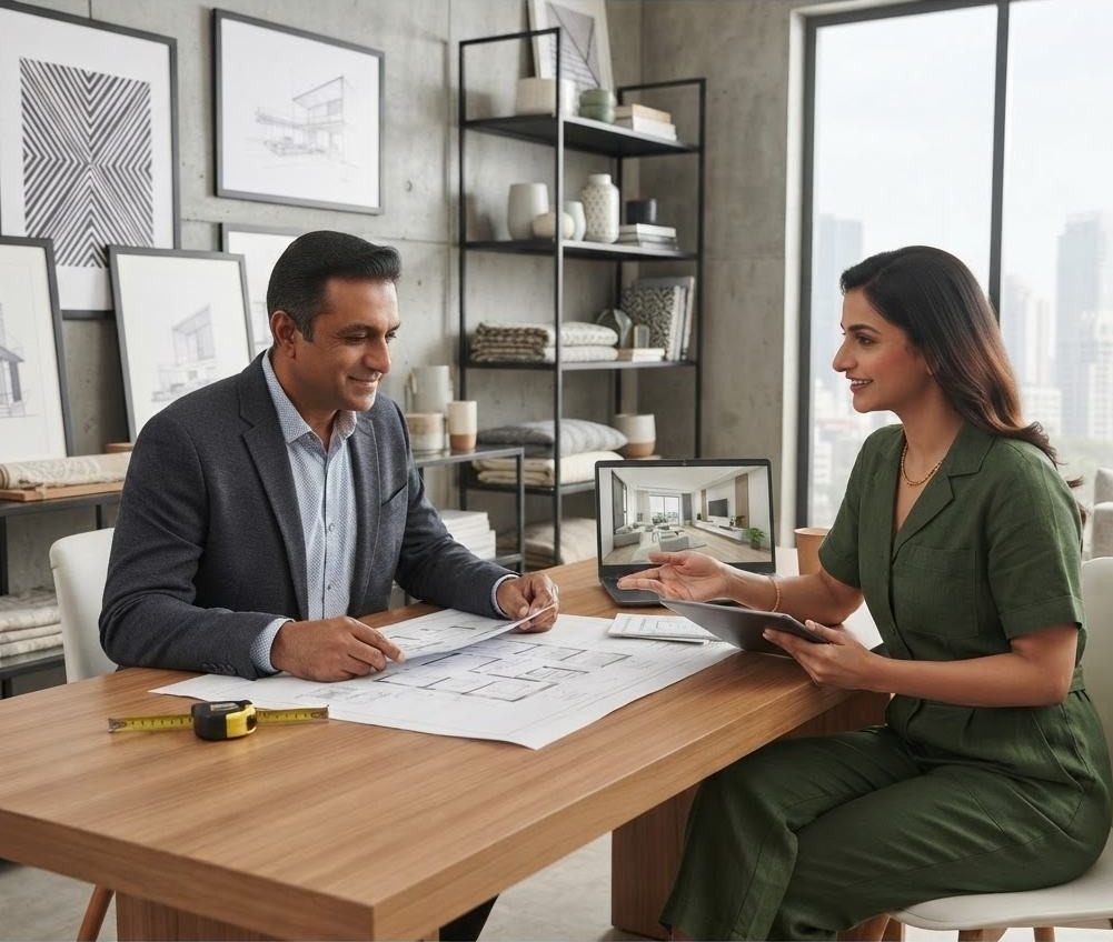 A designer discussing a home project